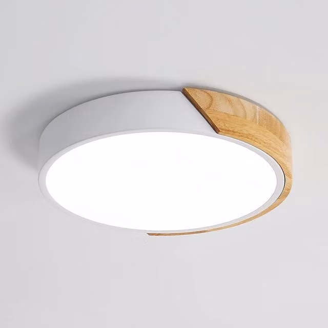 Pheashine Modern Round Wood LED Ceiling Light, White, 24W, 6500K, Diameter: 32 cm