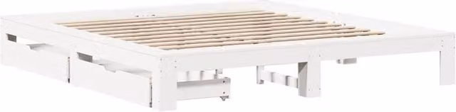Berkfield Home Super King Solid Wood Bed Frame with Drawers, White, W/D/H: 180 x 200 x 32 cm
