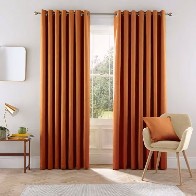 Helena Springfield Eden Lined Eyelet Curtains, Ginger, W: 167.64 cm, H: 228.6 cm