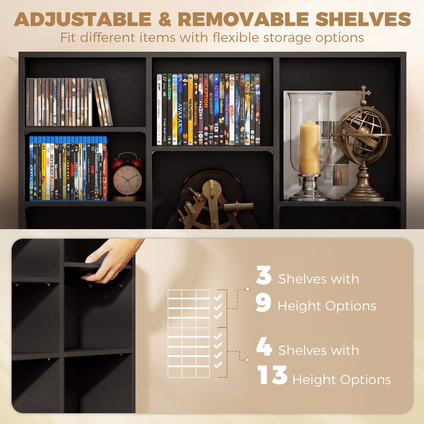 HOMCOM Black Media Storage Unit with 27 Compartments and 21 Adjustable Shelves, H: 175.0 cm, W: 100.0 cm, D: 33.6 cm – 4