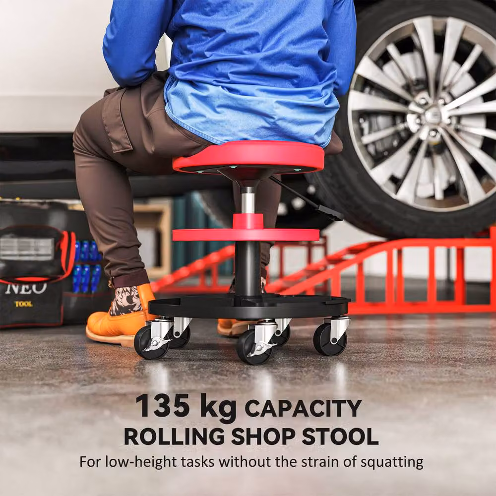 STILVORA Mechanic Stool with Storage Trays and Adjustable Height in Red – 6