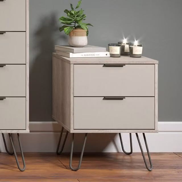 Core Products Augusta 2 Drawer Bedside Cabinet in Driftwood, Grey and White – 1