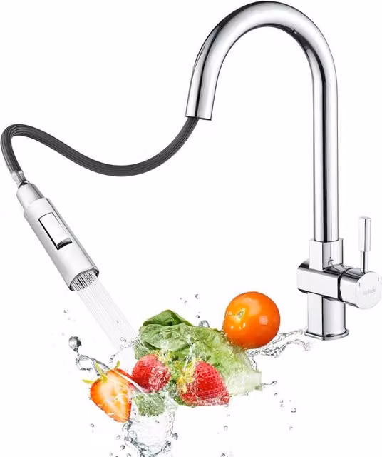 Süßren Chrome Silver Pull-Out Kitchen Mixer Tap with 2-Mode Spray and 360 Degree Swivel Spout