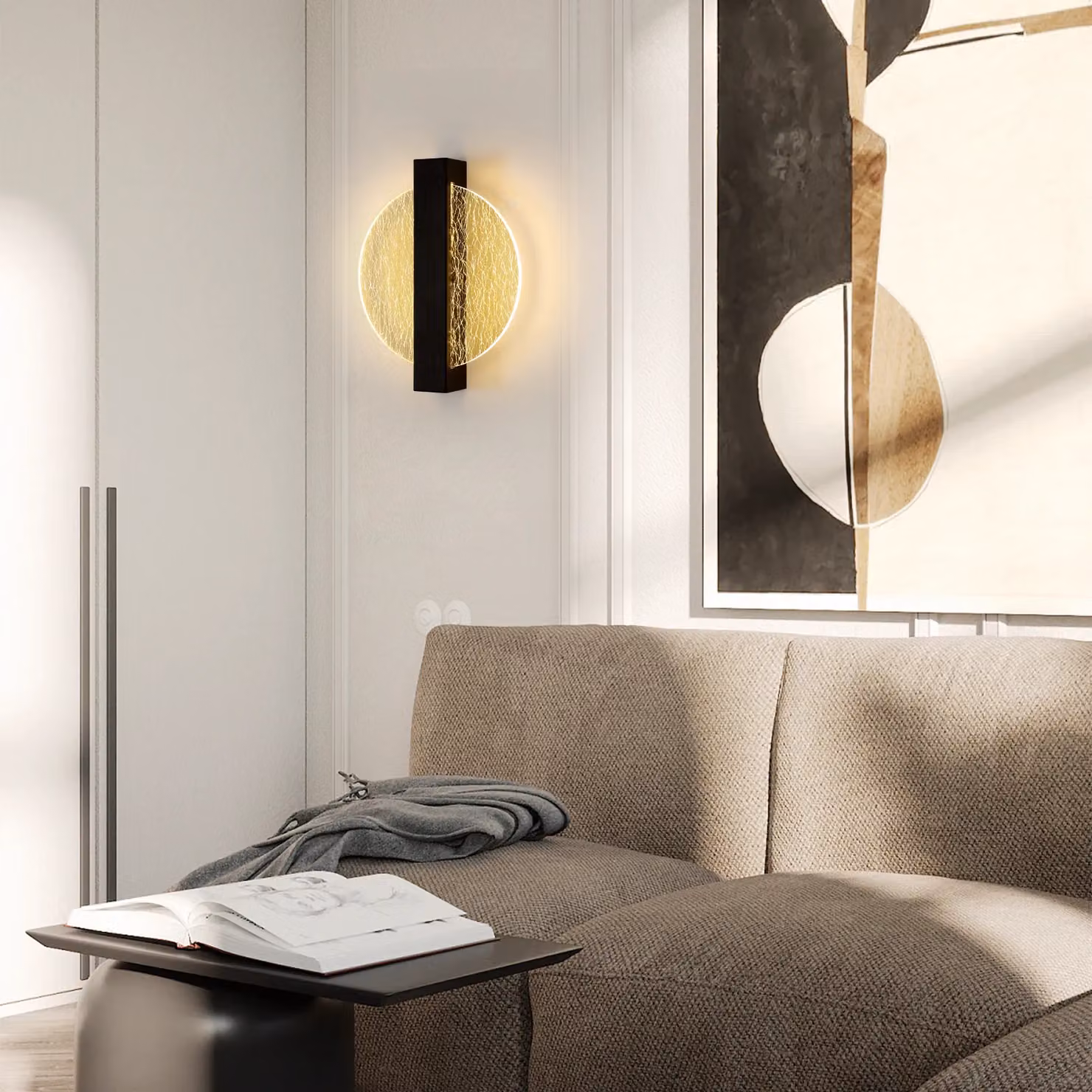 Pheashine Modern Acrylic and Metal LED Wall Lamp, Warm White, Black, Diameter: 25 cm – 5