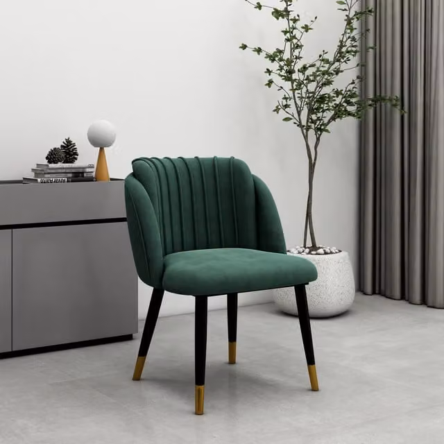 Life Interiors Milano Set of 2 Velvet Dining Chairs in Green with Gold Metal Accents