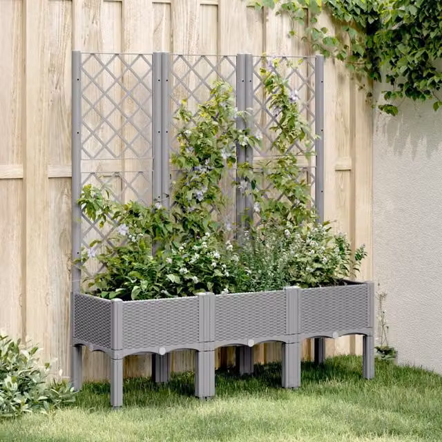 Berkfield Home Garden Planter with Trellis in Light Grey, W/D/H: 120 x 40 x 142 cm – 1