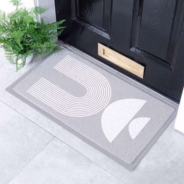 Artsy Mats Grey Half Moon Abstract Indoor and Outdoor Doormat, W: 70 cm, D: 40 cm – 1