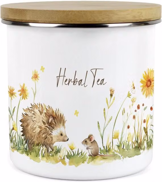 Purely Home Hedgehog & Mouse Large Airtight Kitchen Storage Canister with Bamboo Lid, White