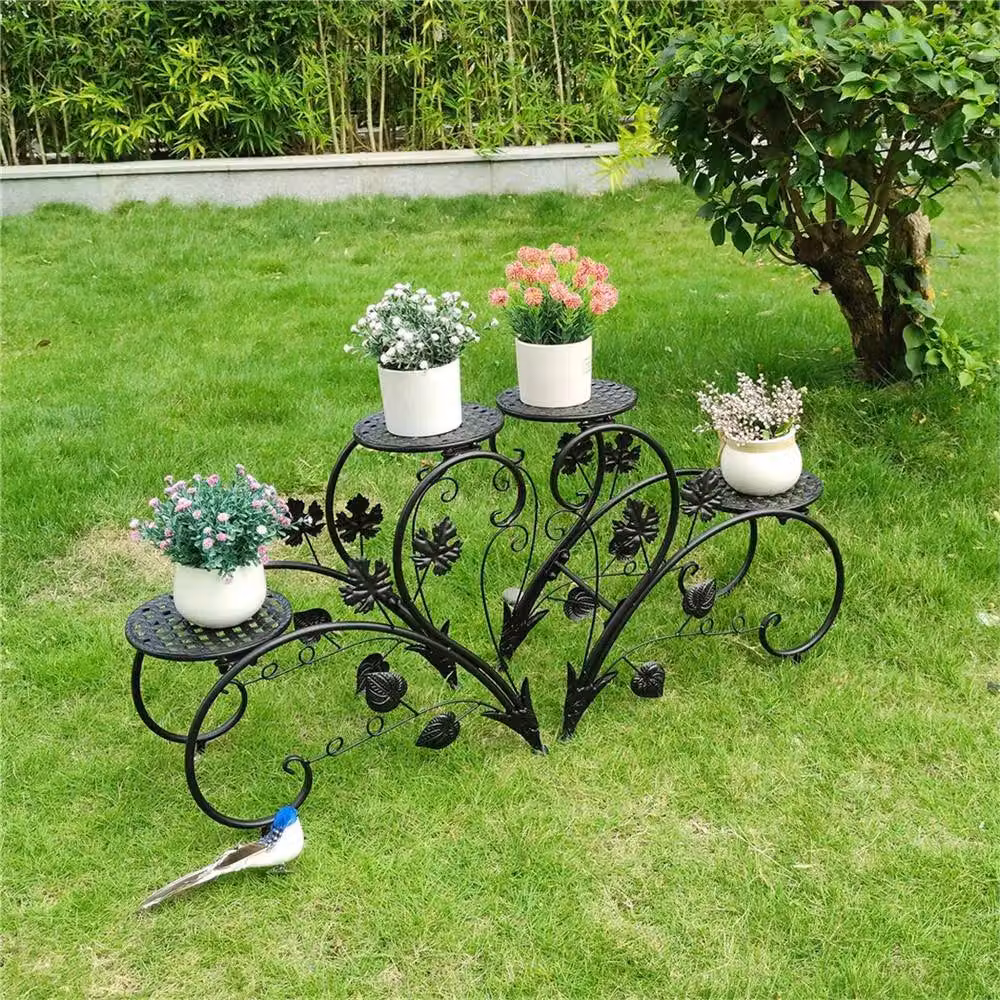 Nordara Black Metal Plant Stand for Indoor and Ornamental Garden Plants, W/D/H: 45.0 x 21.0 x 42.5 cm – 3