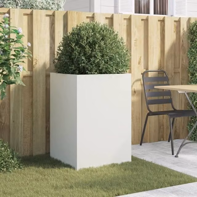 Berkfield Home Steel Planter Tub, White, W/D/H: 52 x 48 x 75 cm