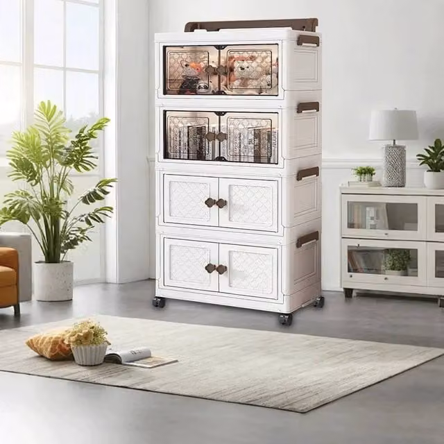 Kelvenix 4-Tier Stackable and Foldable Storage Cabinet, White, H 87 x W 45 x D 23 cm – 1