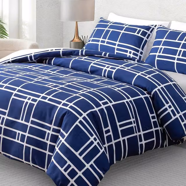 Pamposh Blue and White Reversible Microfibre Duvet Cover Set, W: 140 cm, H: 200 cm – 1