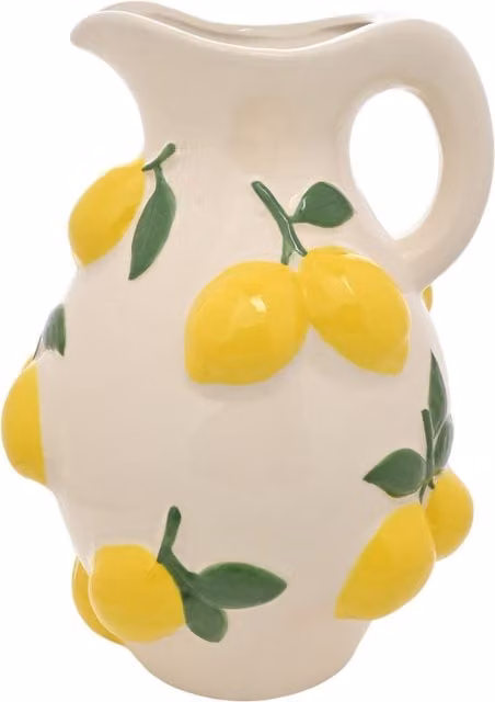Hestia White Ceramic Jug Vase with Lemon Design, Height: 25 cm