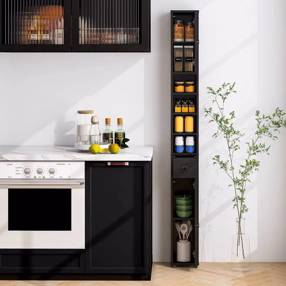 Kelvenix Slim Freestanding Tall Bathroom Cabinet in Matt Black – 3
