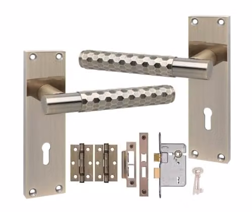 Golden Grace Hardware Victorian T-Bar Lock Door Handle Set in Antique Brass