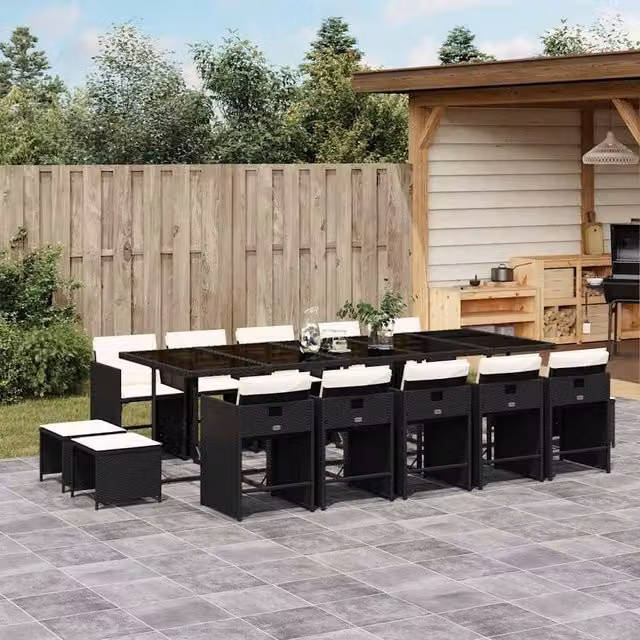 Berkfield Modern Black PE Rattan Garden Dining Set with Glass Top – 1