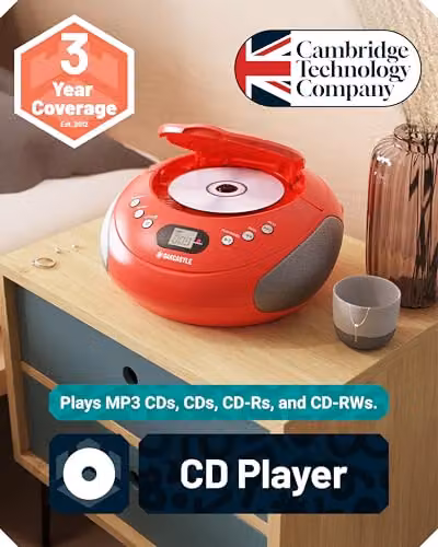 Oakcastle Portable Bluetooth CD Boombox with FM Radio in Red – 3