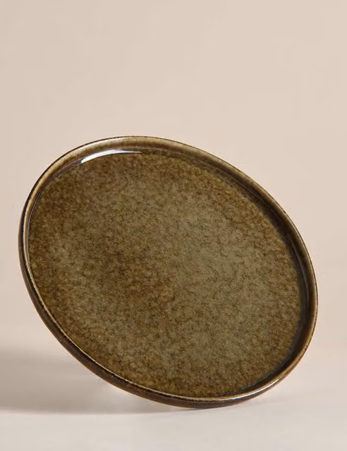 M&S Khaki Green Reactive Glaze Stoneware Side Plate