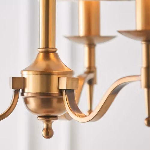 Interiors 1900 Stanford Three Light Multi Arm Ceiling Pendant Chandelier in Antique Brass with Beige Fabric Cone Shades, E14 – 2