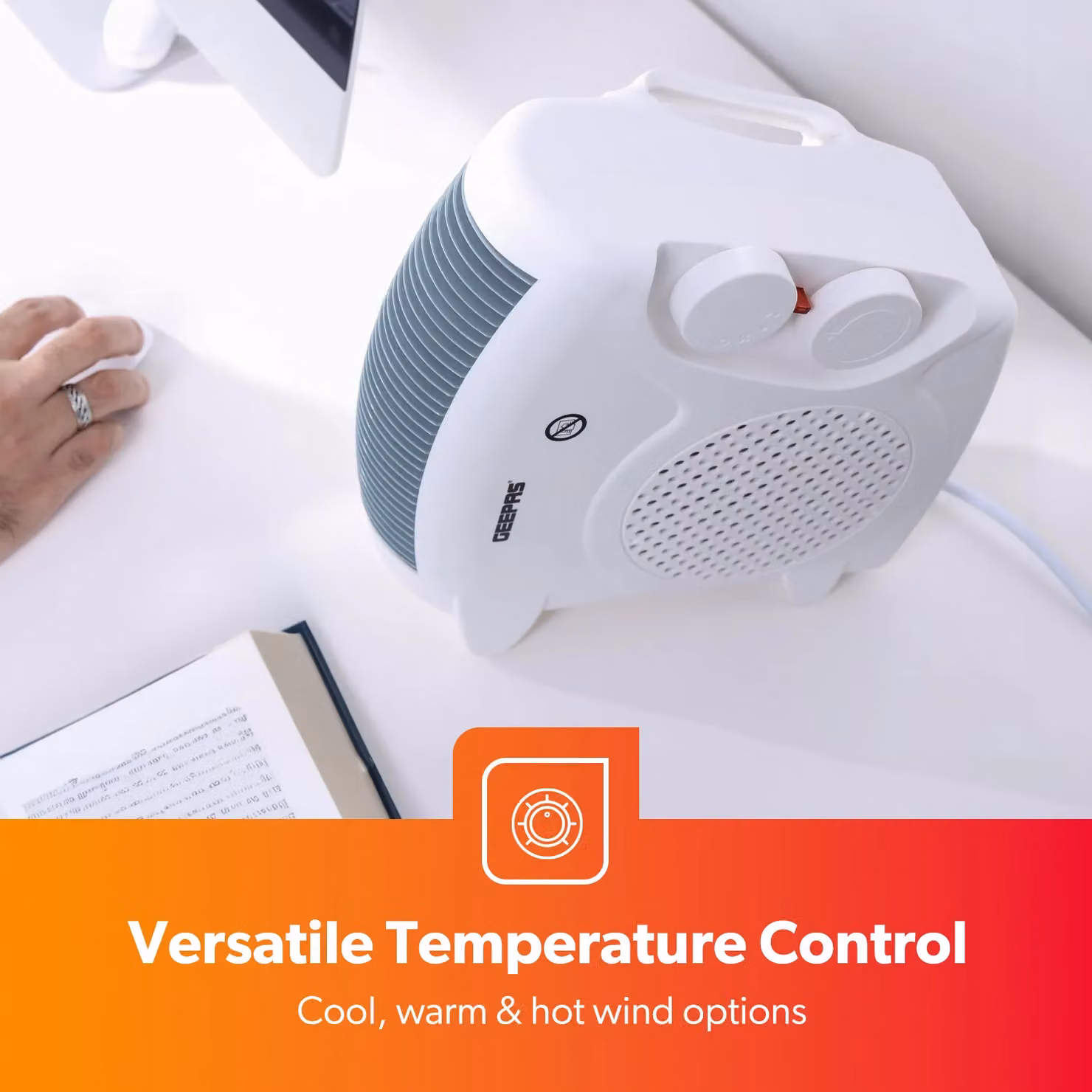 Geepas Portable 2000W Electric Fan Heater with Hot and Cold Air Settings in White – 2