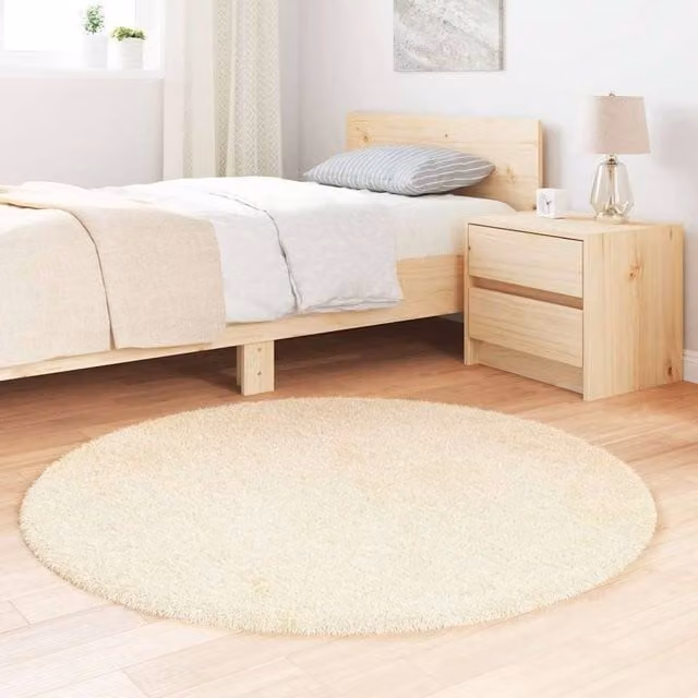 Berkfield Home NAVARRA Shaggy High Pile Round Rug, Cream/Beige, W/D: 120 x 120 cm