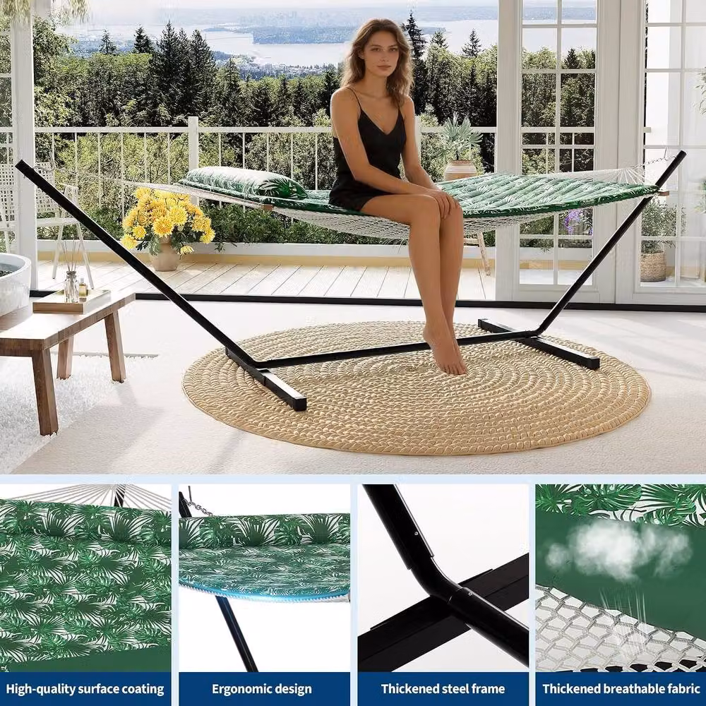 London Boutique Double Hammock with Stand and Pillow in Green – 3
