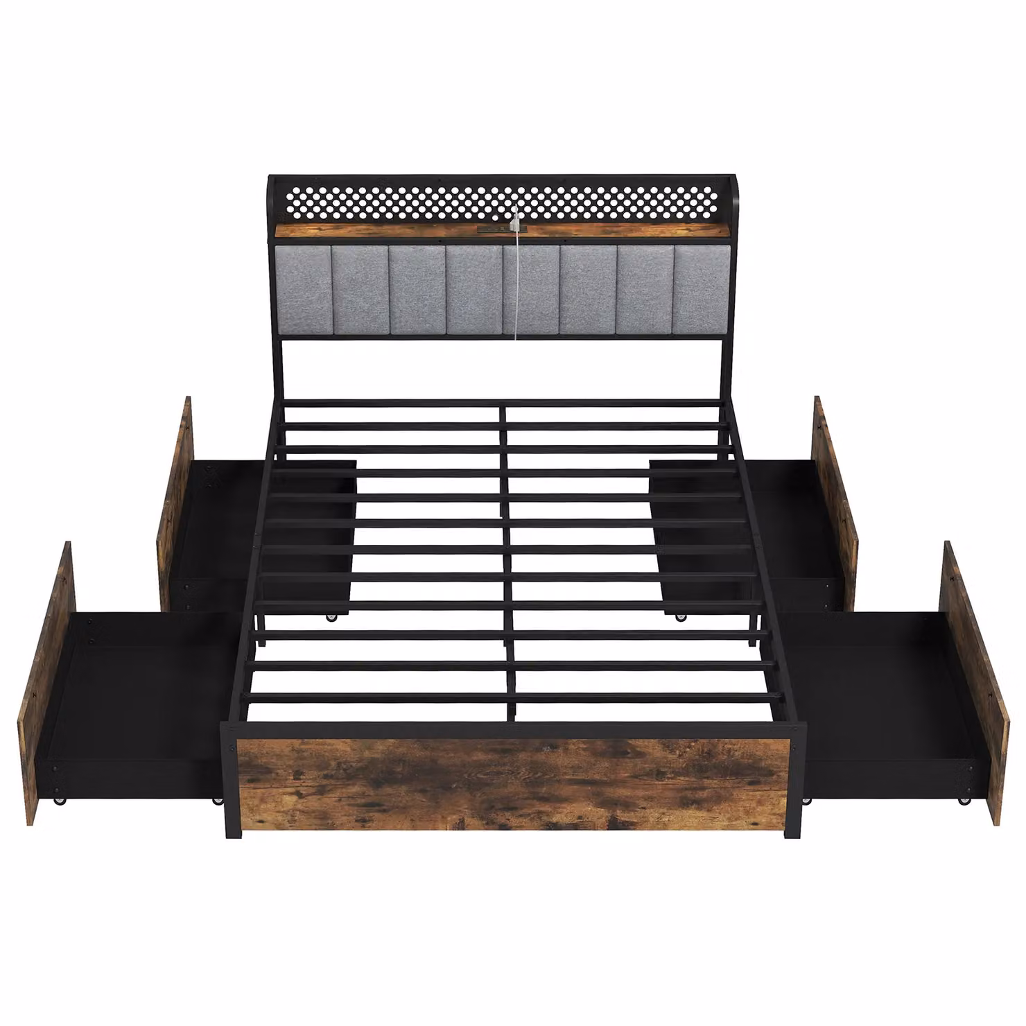Costway Double Bed Platform Bed with LED Lights, USB Charging Ports and Drawers in Brown, W/D/H: 140 x 200 cm – 6