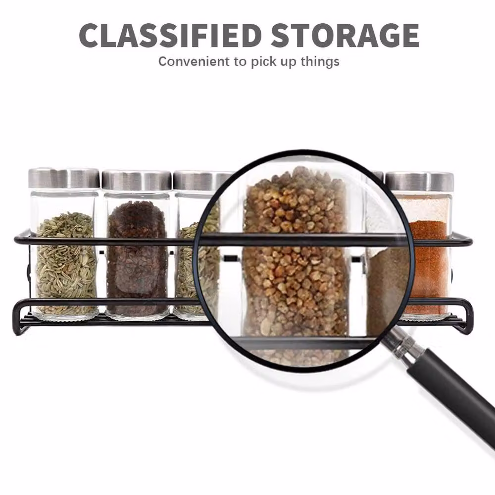EONLION 4-Piece Metal Spice Jar Rack and Kitchen Cupboard Door Wall Storage Organiser, Black, Width: 100 cm – 4