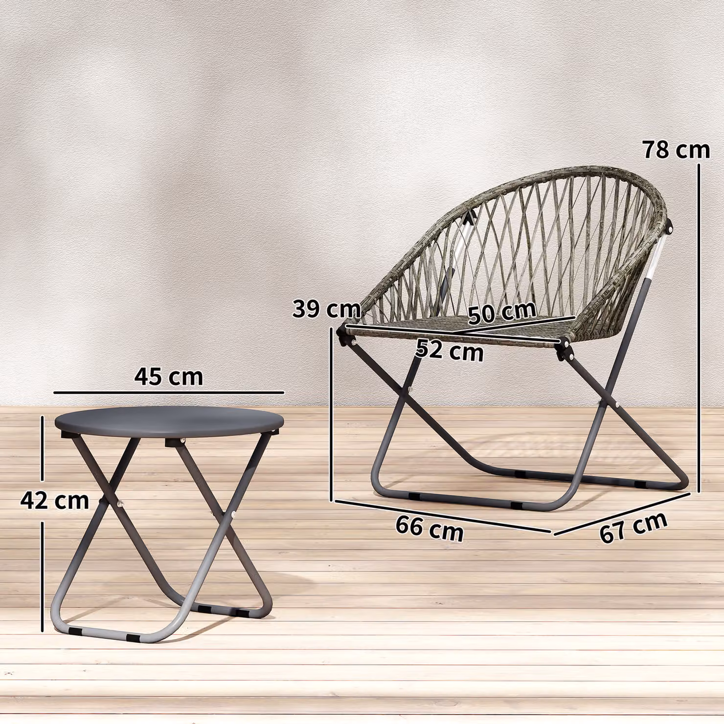 Outsunny Grey Rattan Patio Bistro Set with Round Folding Table and 2 Chairs – 3