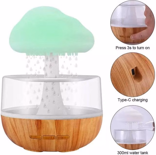 NESTLUNE Rain Cloud Air Humidifier and Mini Aroma Diffuser with 7 Colour Night Light, Brown, W/D/H: 15 x 15 x 15 cm – 1