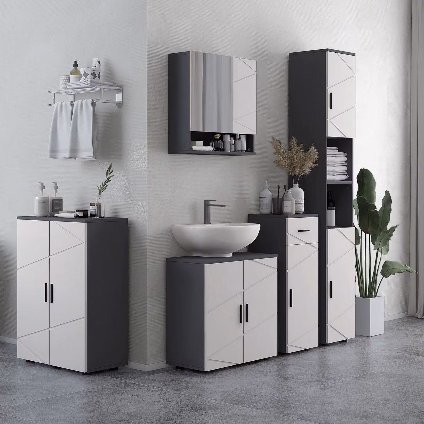Kleankin Pedestal Sink Cabinet with Soft-Close Hinged Doors and Internal Shelves, Grey, W/D/H: 60 x 30 x 60 cm – 1