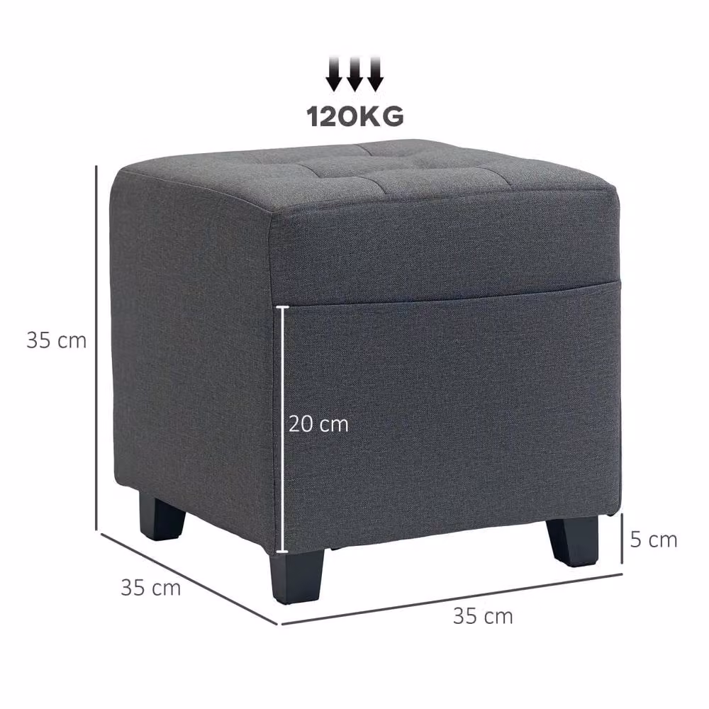 Wyld Haus Grey Linen-Look Square Fabric Footstool with Black Rubberwood Legs, W/D/H: 35 x 35 x 35 cm – 3