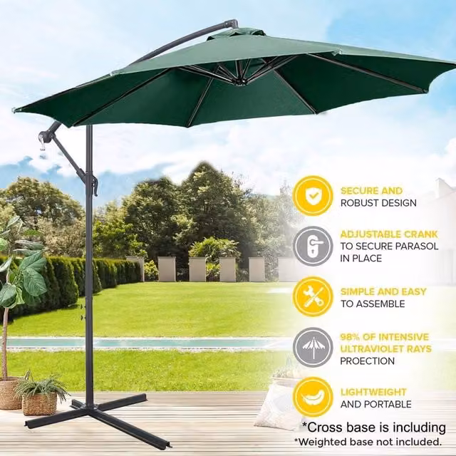 Havendro 3m Tilt Aluminium Garden Parasol in Green with UPF 50+ Polyester Canopy