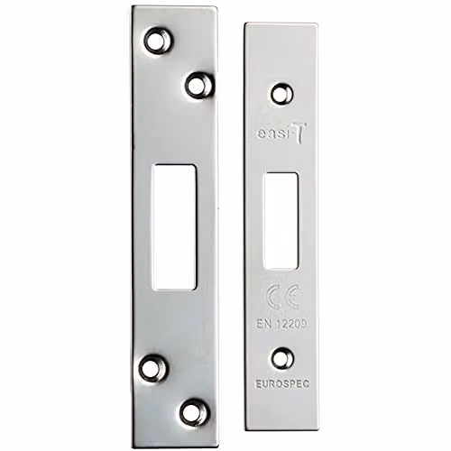Loops Forend Strike and Fixing Pack for Deadlocks in Bright Stainless Steel Silver