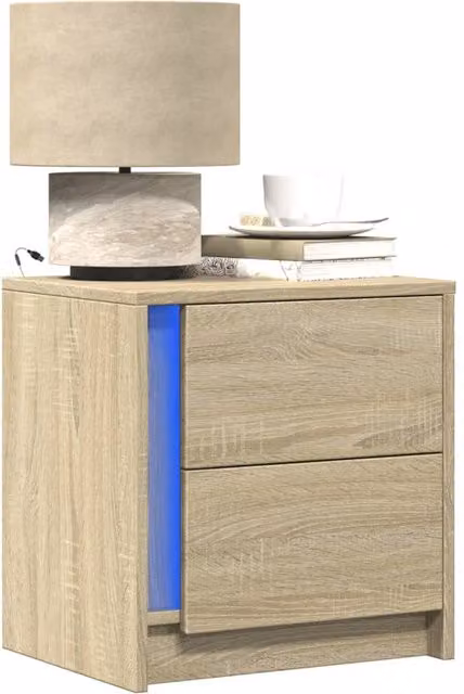 Berkfield Home Set of 2 Sonoma Oak Bedside Cabinets with Integrated LED Lights in Brown