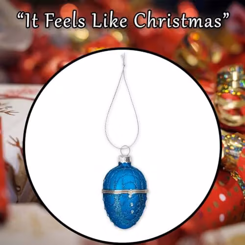VFM e-Store Blue Glass Oval Egg Christmas Hanging Decoration, H: 11 cm, W: 7 cm – 6