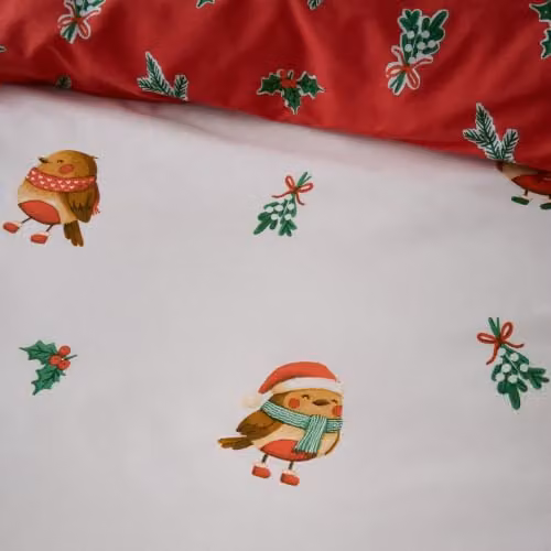 Catherine Lansfield Christmas Robins Reversible Double Duvet Cover and Pillowcase Set, Red, W/D/H: 200 x 200 cm – 3