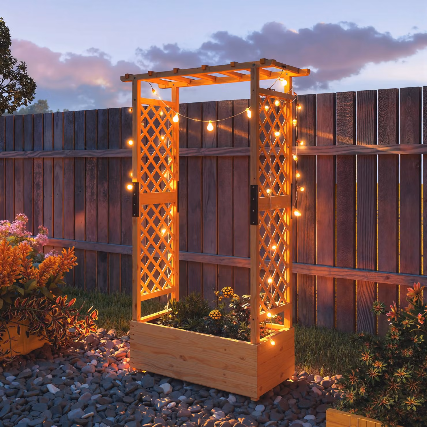 Outsunny Brown Wooden Raised Garden Bed with Trellis, W: 110 cm, D: 44 cm, H: 181 cm – 5