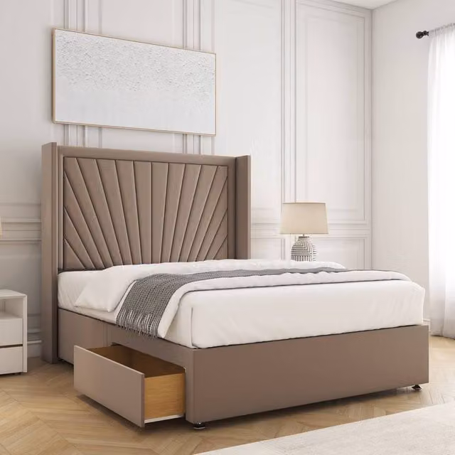 BSSPOKE Alina Small Double Divan Bed in Bronze Plush Velvet with 54 inch Headboard, Footend and 2 Drawers, W/D/H: 120 x 200 cm