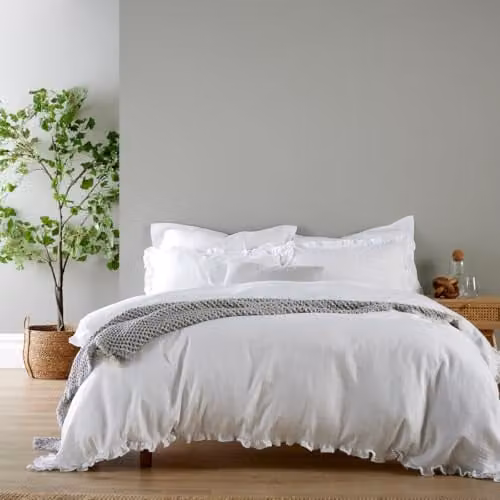 Christy Organic Retreat White Cotton Duvet Cover and Pillowcase Set, GOTS Certified, W/D/H: 140 x 200 cm and 50 x 75 cm