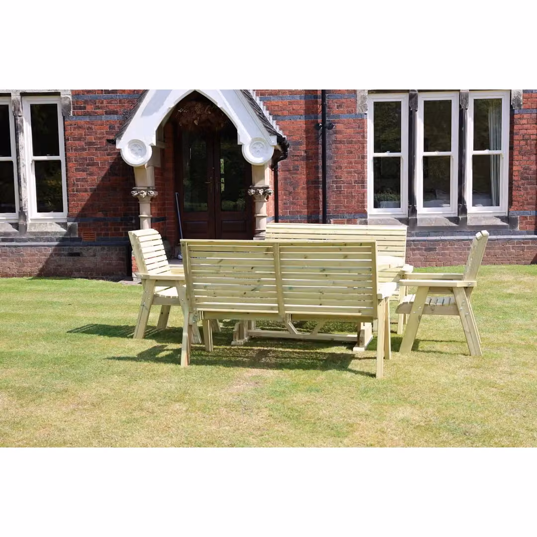 Churnet Valley Garden Furniture Ltd Ergo Scandinavian Dining Table Set with 2 Benches and 2 Chairs in Brown Redwood – 4