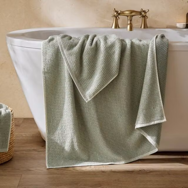 Riva Home Yard Hebden Waffle Pique Cotton Bath Sheet in Green, W: 100 cm, L: 150 cm – 1