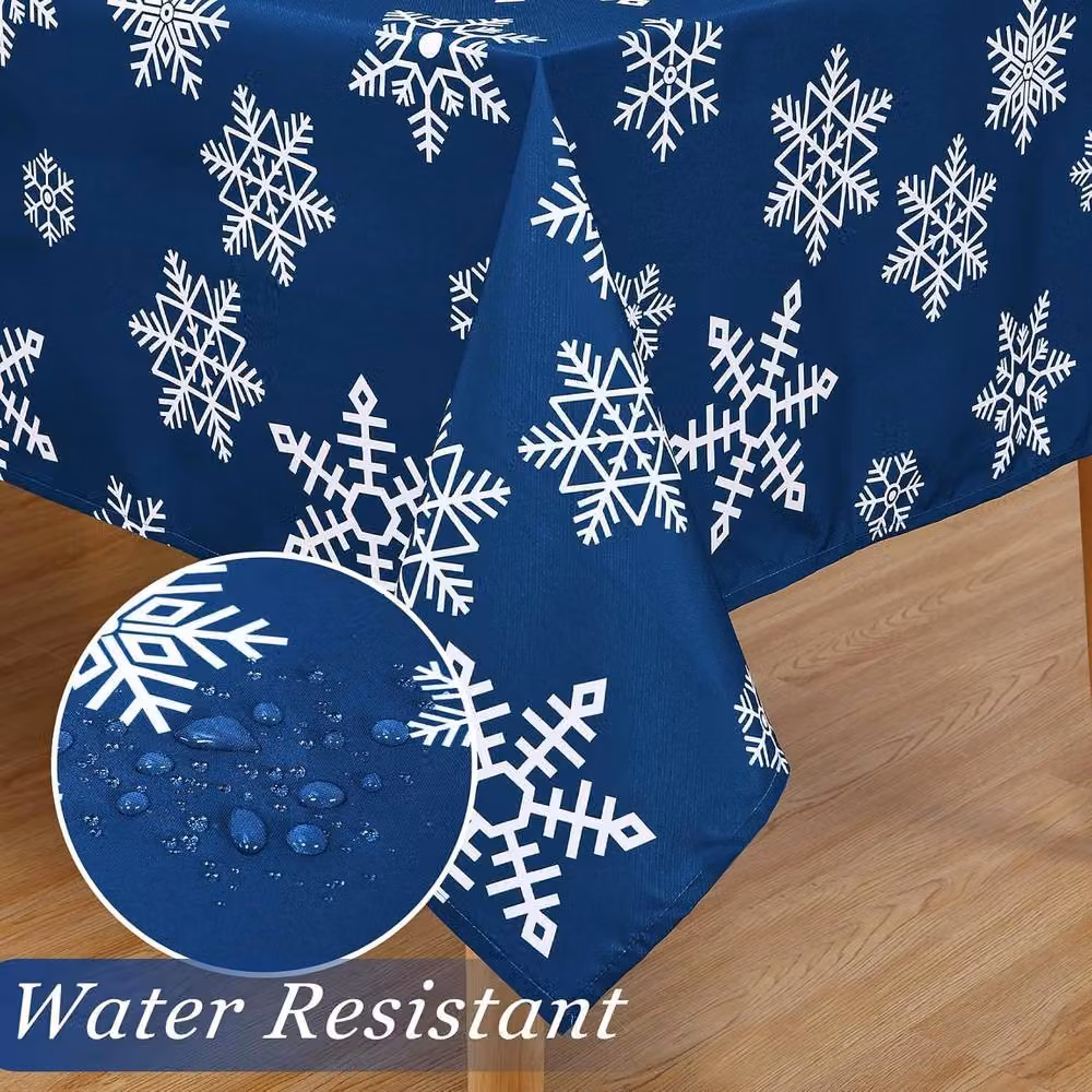 London Boutique Blue Snowflake Design Christmas Tablecloth in Washable Polyester – 3