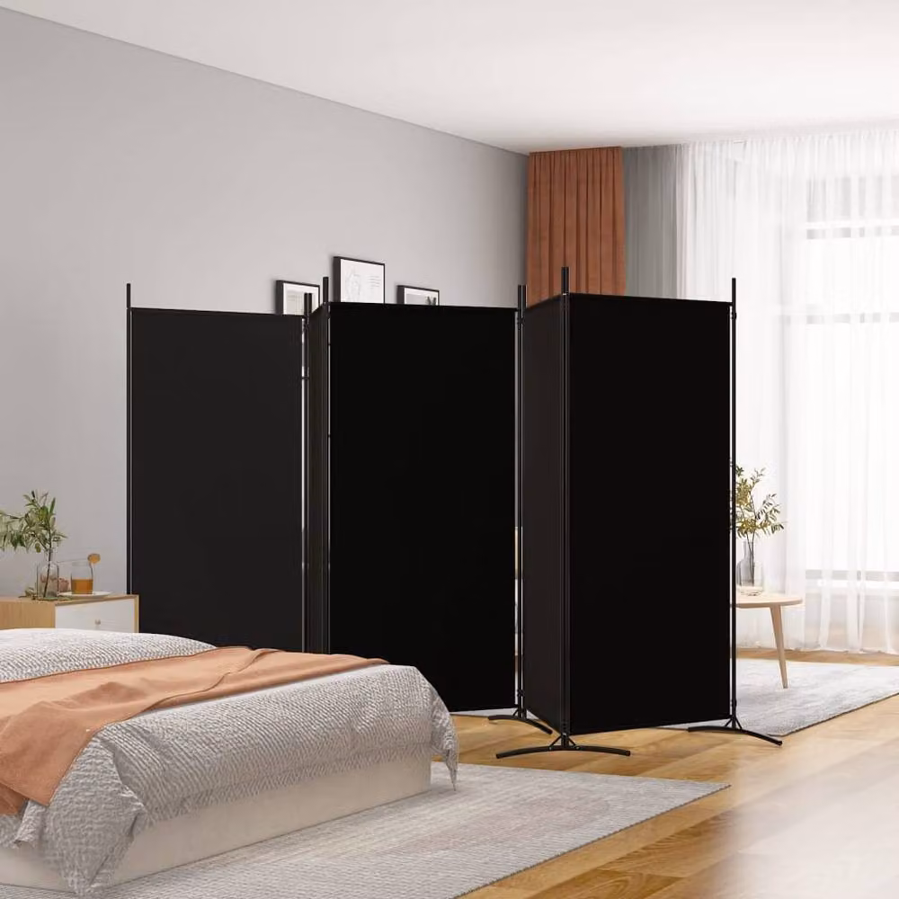 Berkfield Home 5-Panel Fabric Room Divider in Black, H 180 cm x W 433 cm – 2