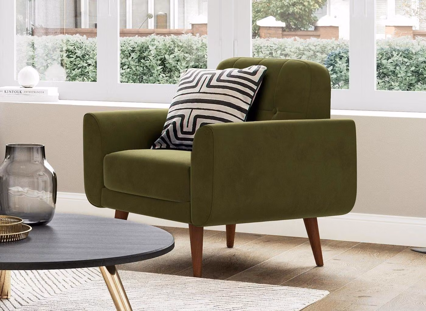 Dreams Gallway Mid-Century Upholstered Chair in Green or Blue