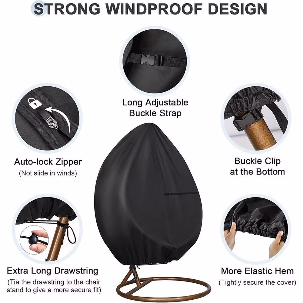 Pawnora Water Repellent 420D Oxford Polyester Double Egg Chair Cover in Black – 3