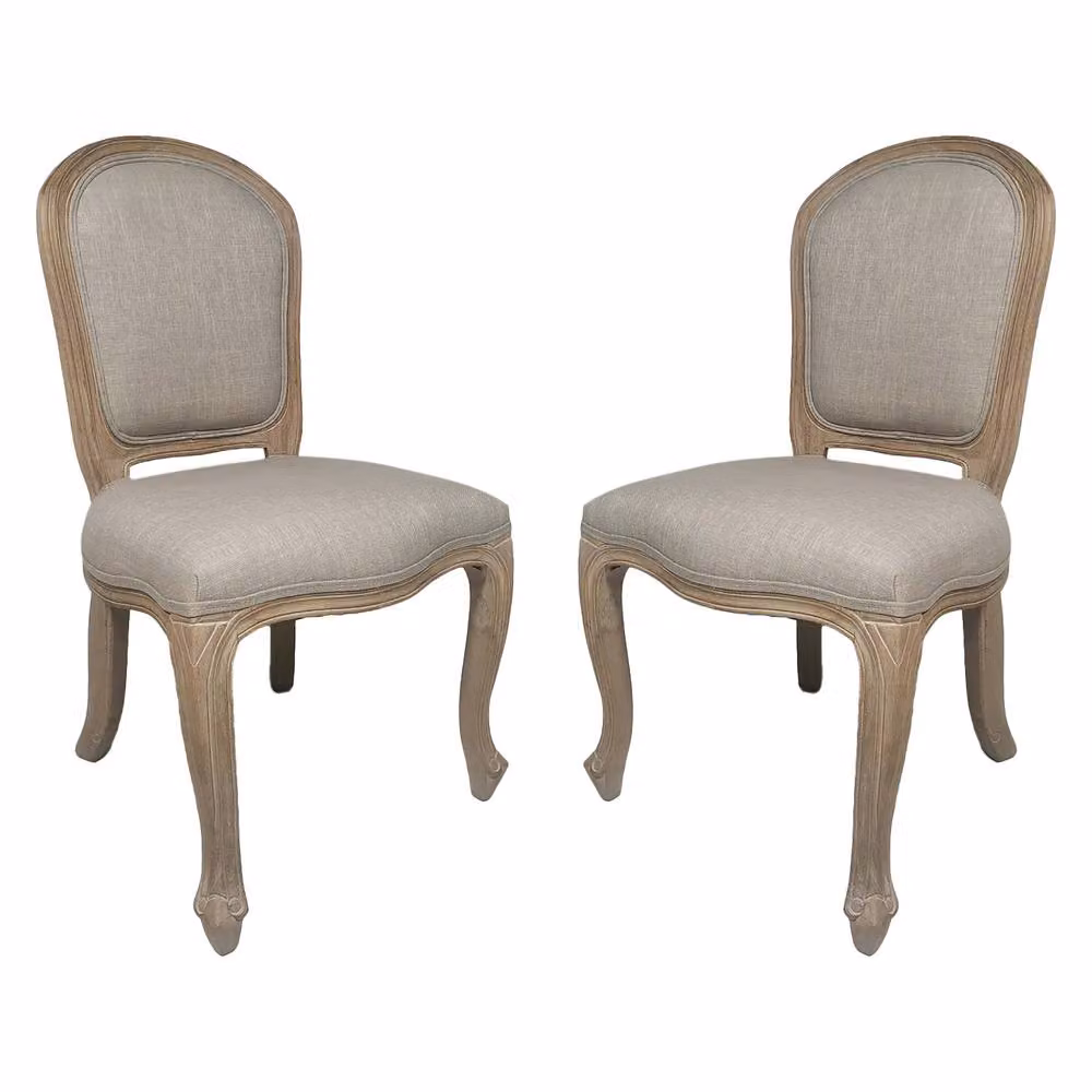 Dibor Set of 4 Vintage Grey Linen Upholstered Dining Chairs with Solid Wood Frames – 2