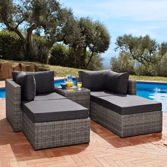 Tectake San Domino Sun Lounger Set with 2 Loungers and 1 Table in Grey