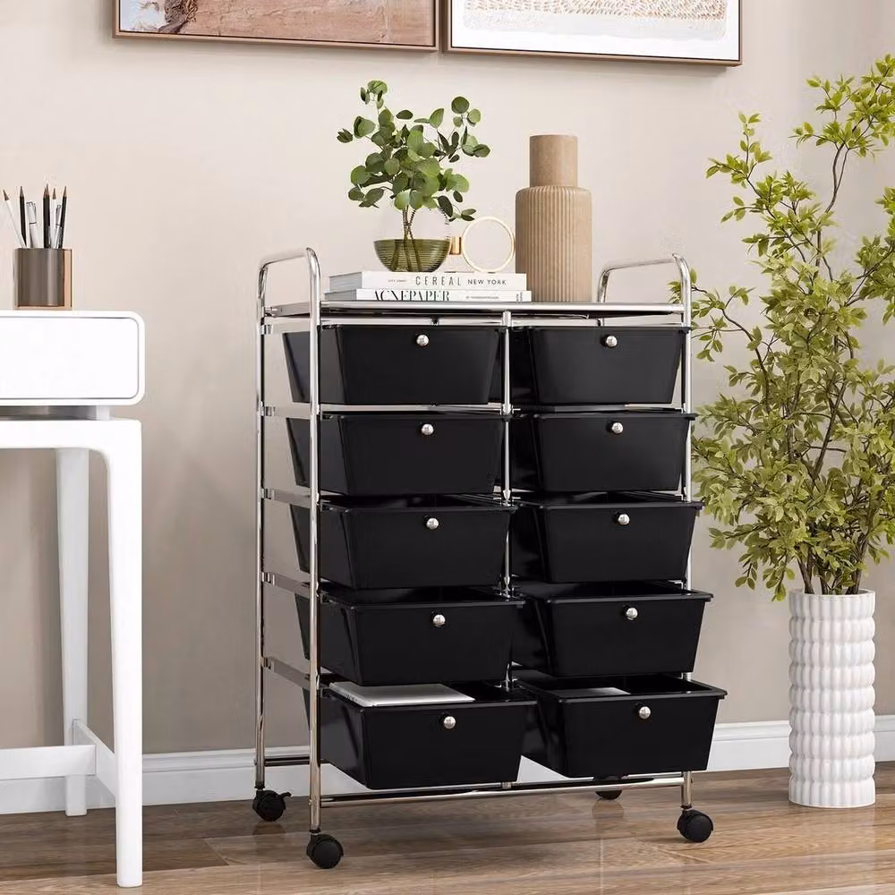 FORGEVIO Mobile Rolling Utility Cart in Black Metal for Office, Kitchen or Living Room – 6