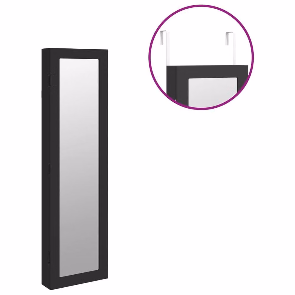 Berkfield Home Wall Mounted Mirror Jewellery Cabinet in Black, W: 30 cm, D: 8.5 cm, H: 106 cm – 3